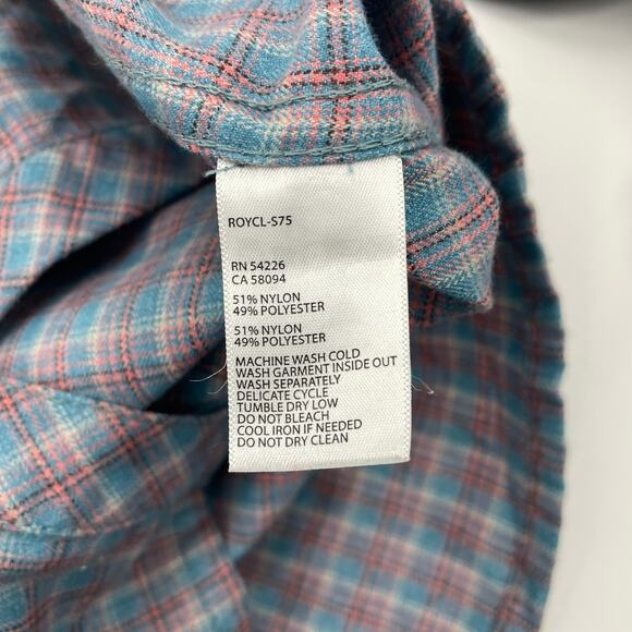ROYAL ROBBINS Flannel Long Sleeve Shirt Size S Plaid Snap Front Grey Blue - Picture 5 of 9